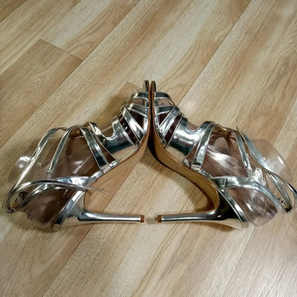 Sam Edelman Aviana Strappy High Heel Sandals‎ Womens Sz 8.5M EU 38.5 Silver